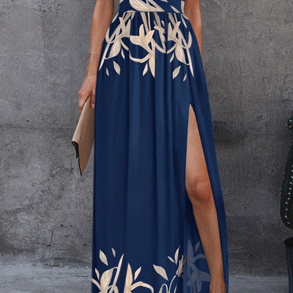 NWT ChicMe Plants Print High Slit Cutout Maxi Dress - Picture 3 of 8